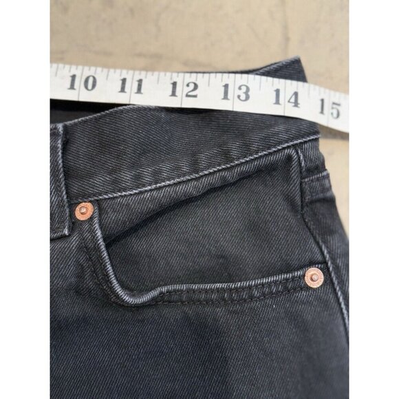 Topshop Womens Dad Jeans Sz 28 Black Mid Rise Straight Leg Distressed Button Fly - Picture 8 of 11